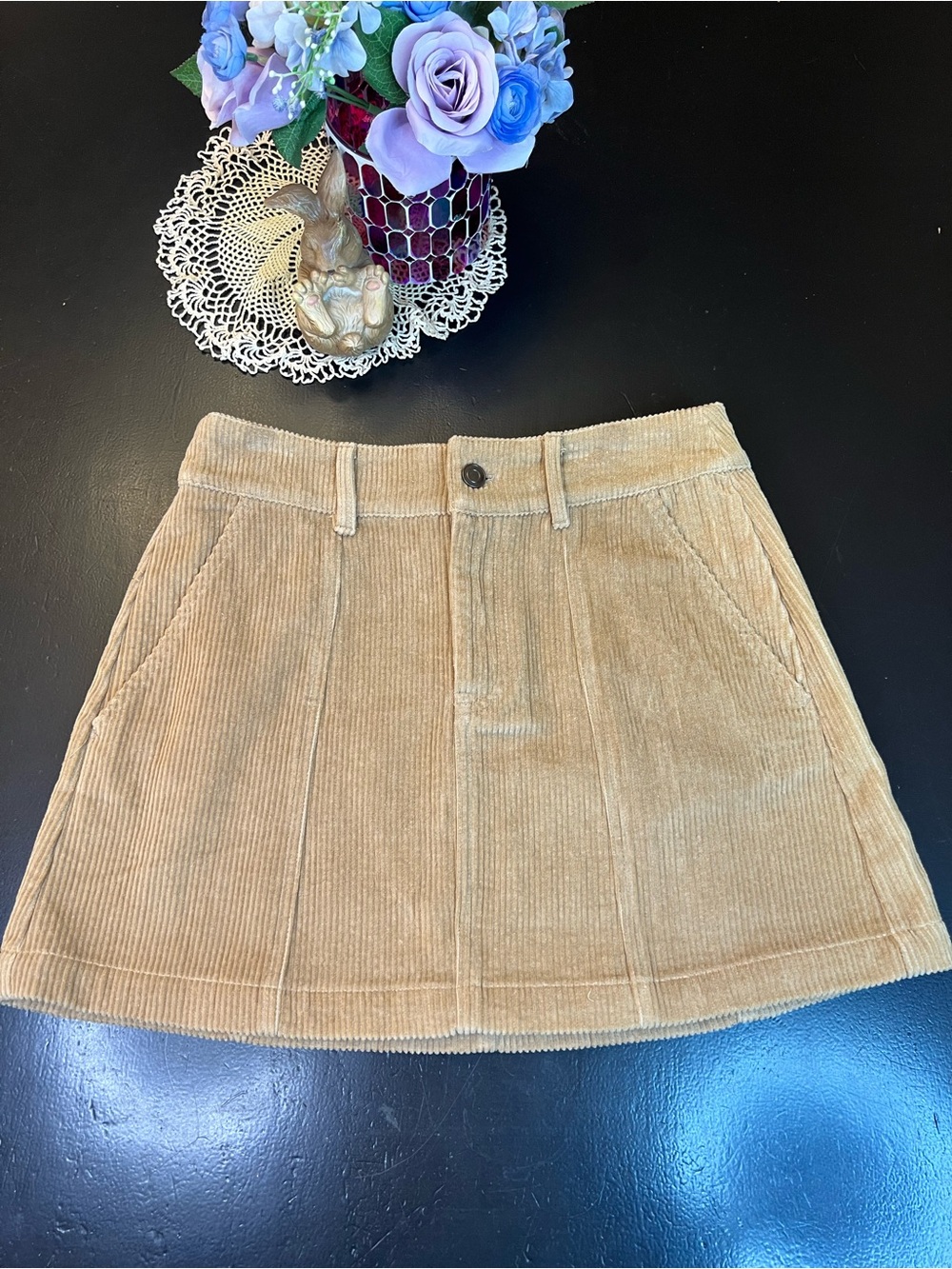 By Together NWOT Retro Tan Corduroy Mini Skirt Sz S Hippie Western